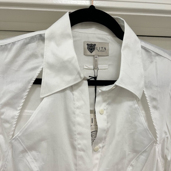 NWT RARE Lita by Ciara Cutout Button Down Top with Obi Style Belt - Picture 4 of 14